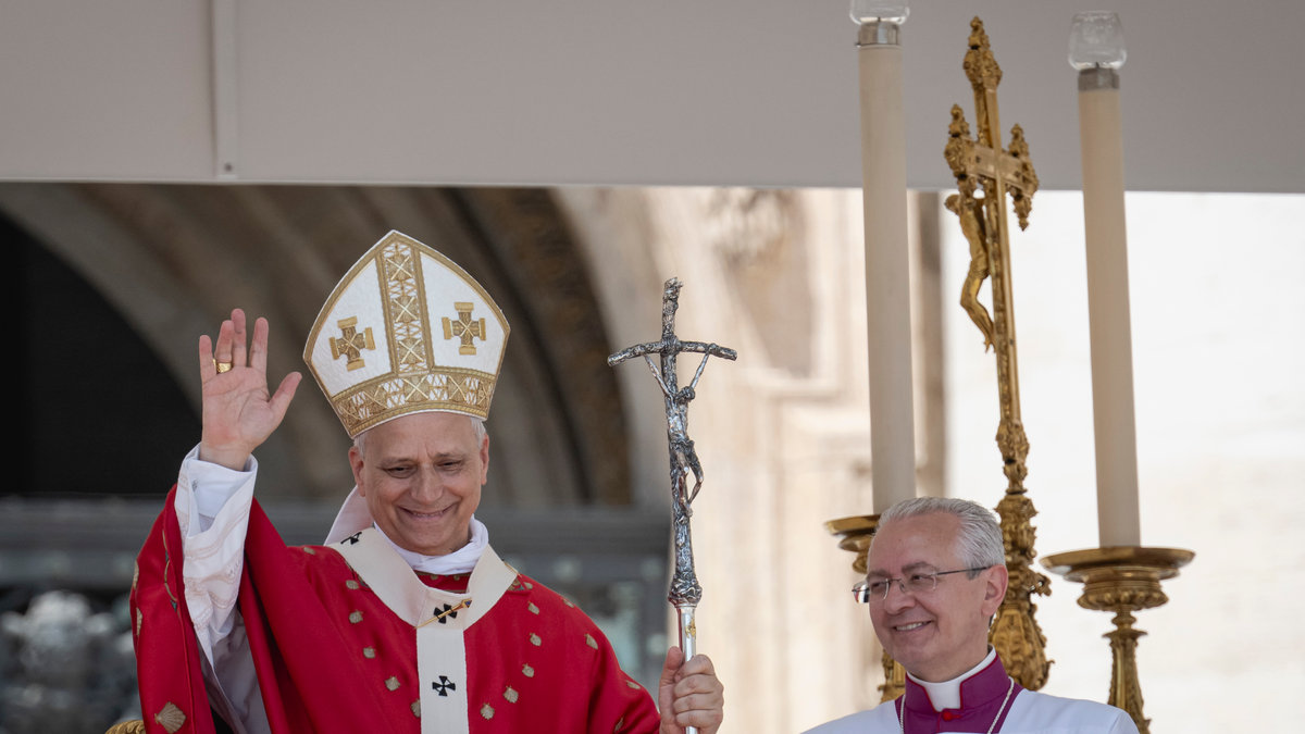 Pope Leo XIV at the end of a Mass for the Jubilee of New Religious Associations on Pentecost Day in St. Peter's Square at the Vatican, Sunday, June 8, 2025.