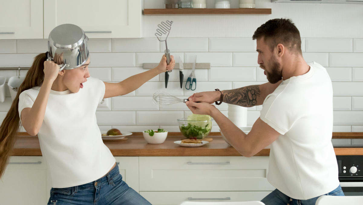Funny couple fighting