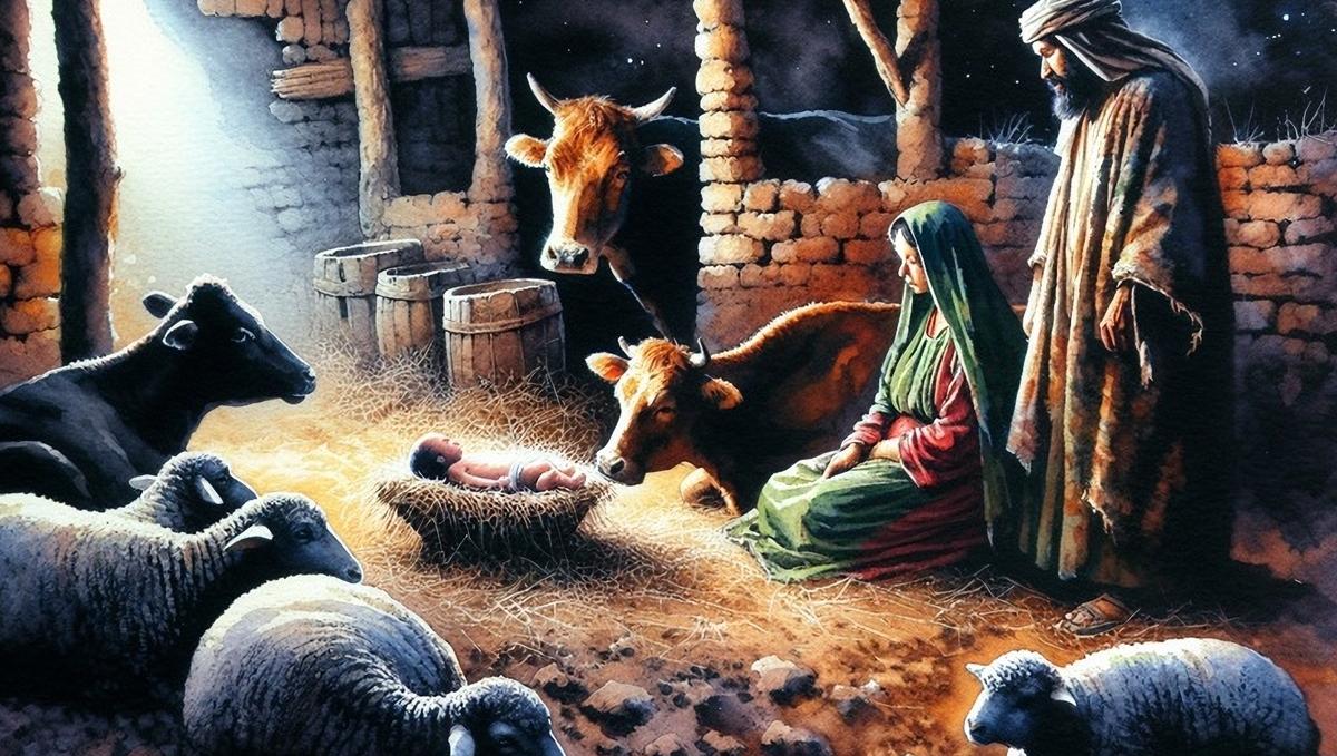 Nativity scene with lots of animals