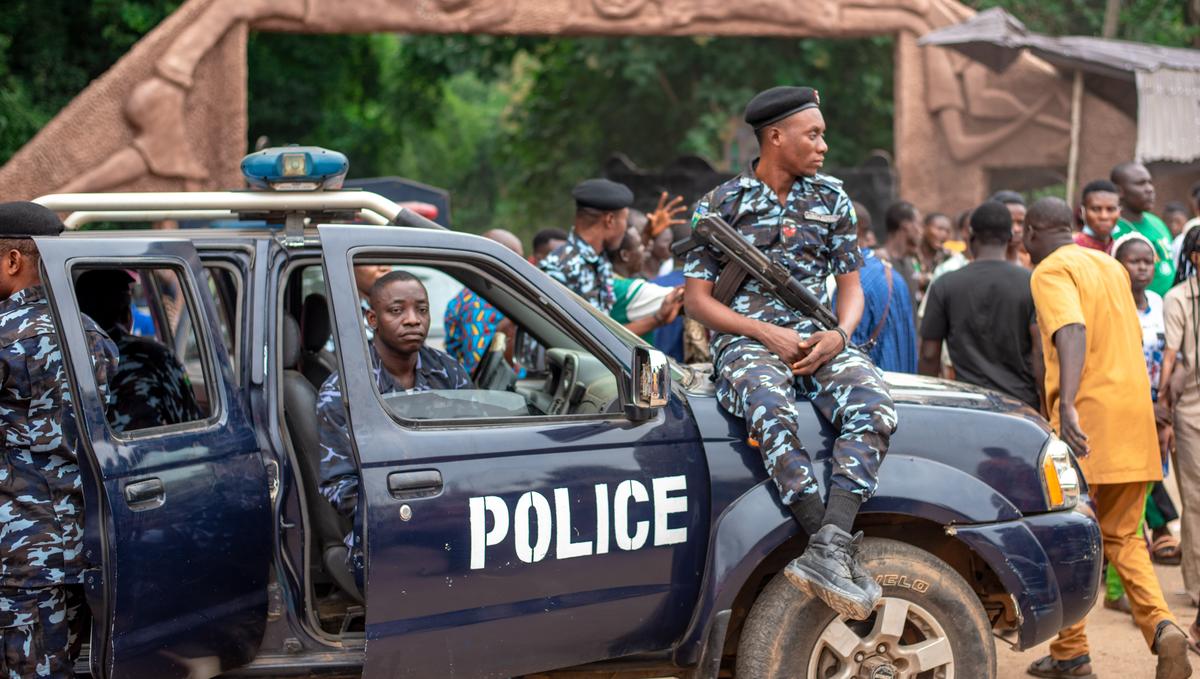 Nigeria Police Force spotted on guard during and at the annual Osun Osogbo Festival in Osun, Nigeria: West of Africa on Friday, August 11, 2023.