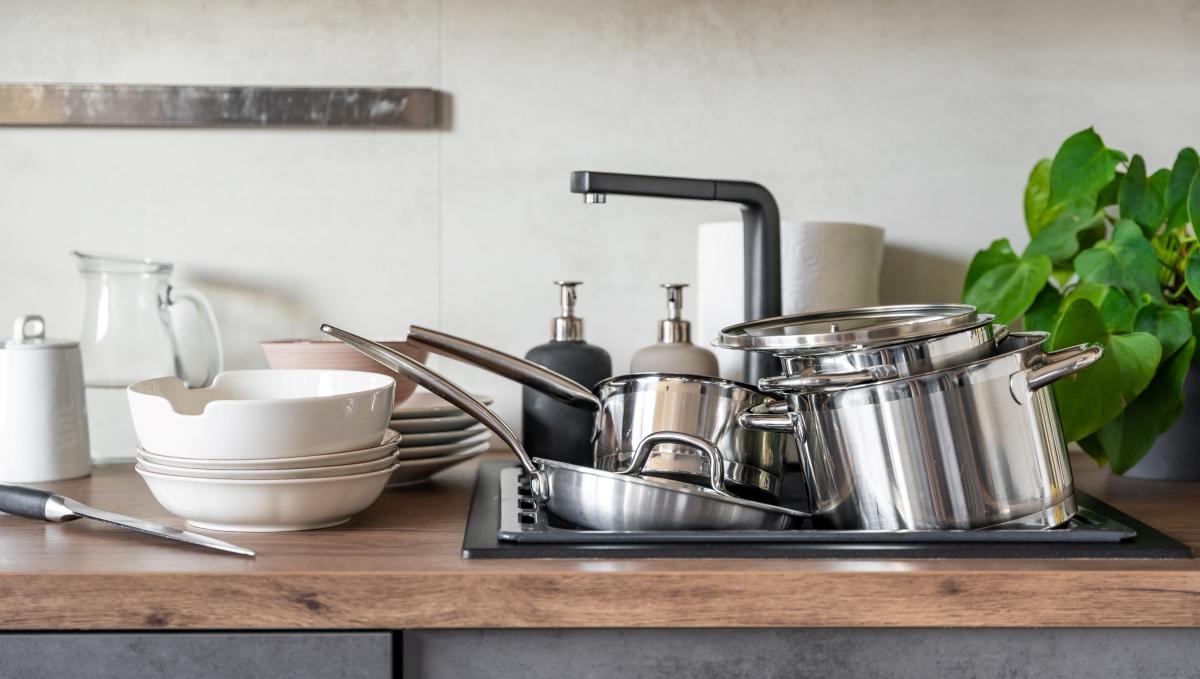 Dirty dishes and unwashed kitchen appliances