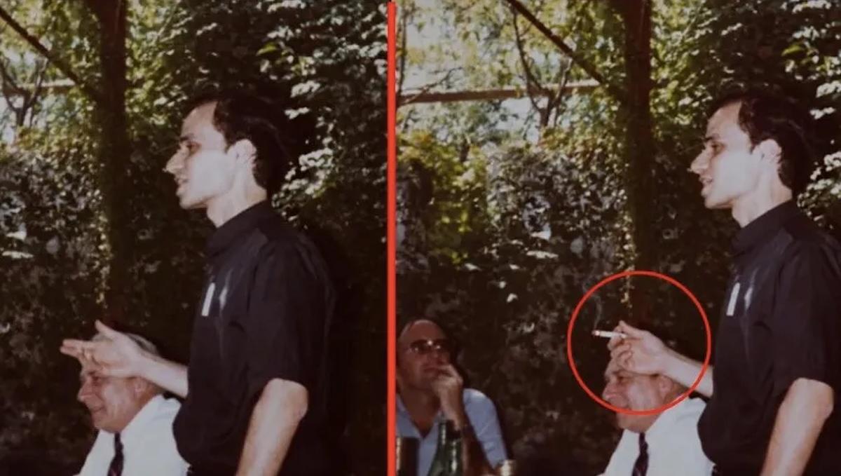 The original photo on the left versus the doctored image on the right