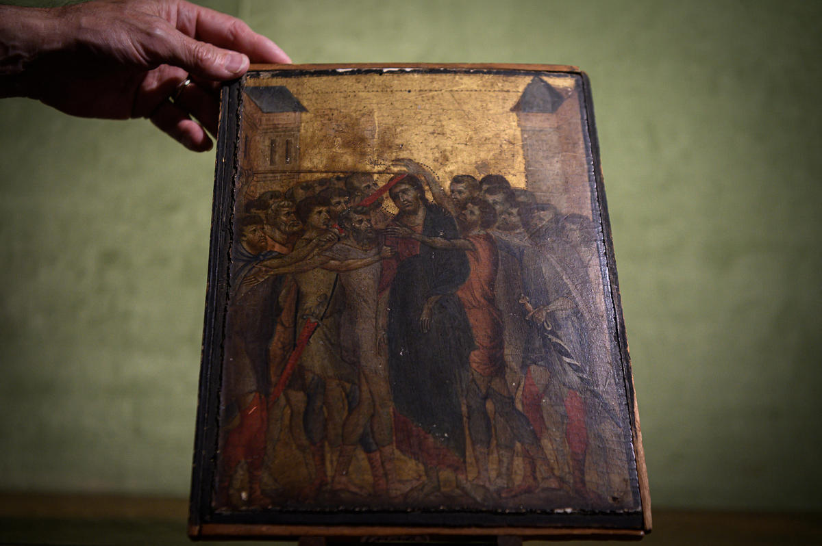 Painting entitled -The Mocking of Christ- by Florentine artist Cenni di Pepo also known as Cimabue