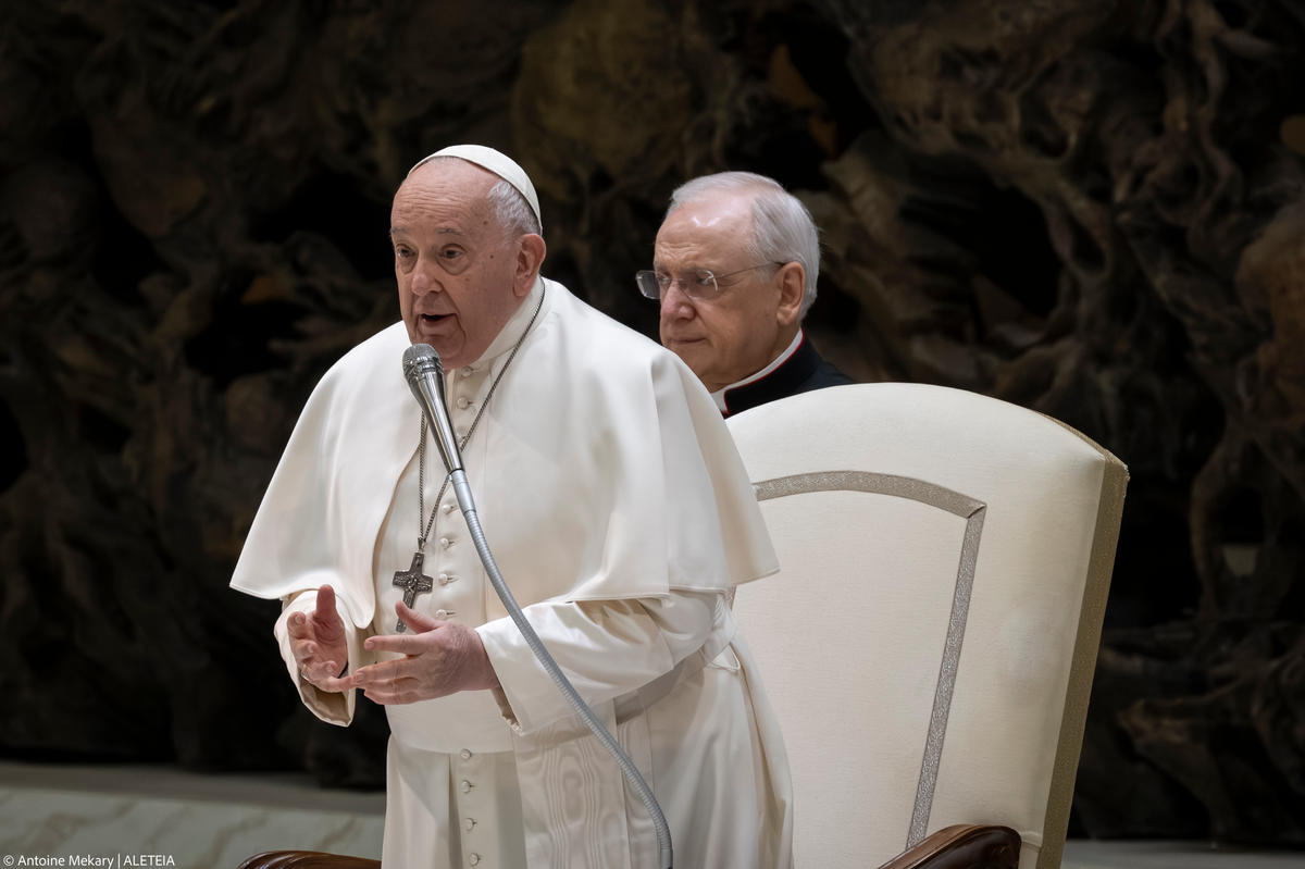 Pope Francis during his weekly general audience in Paul VI Hall at the Vatican on February 07 2024