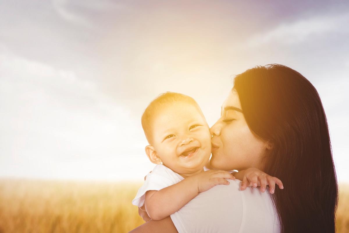 mother baby sun smile