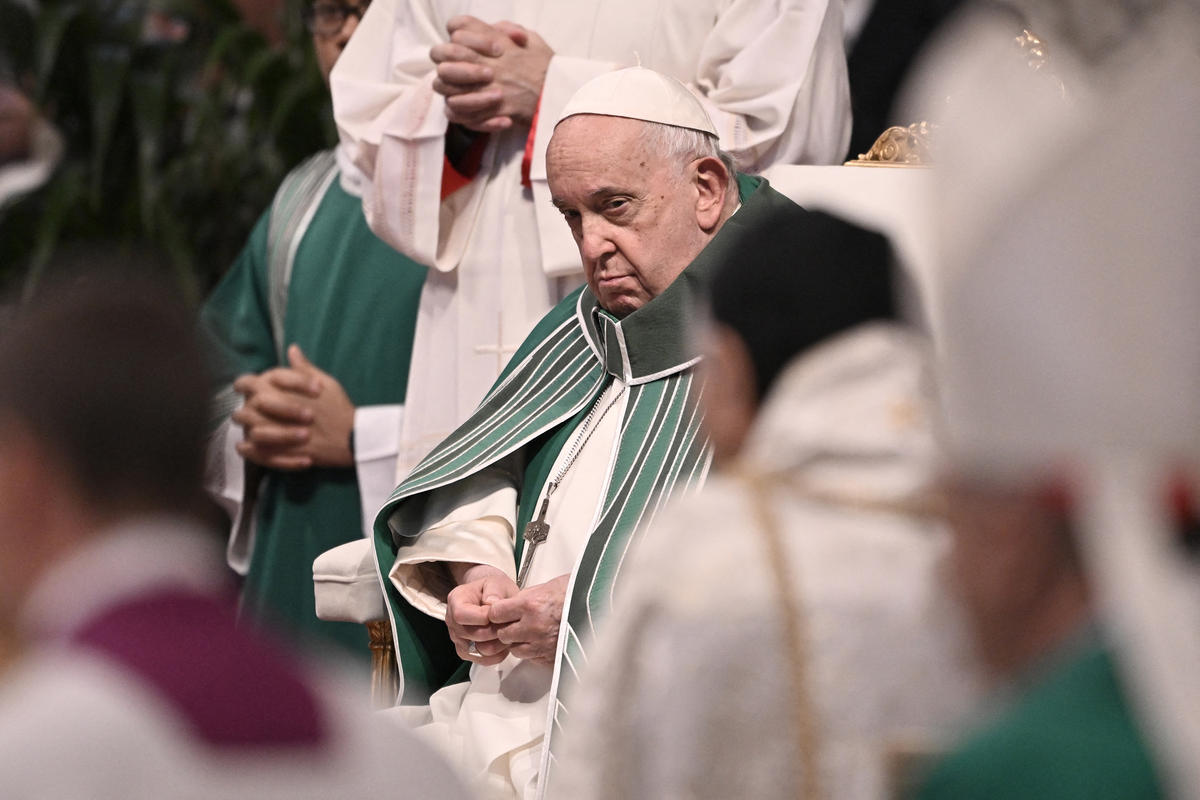 Pope Francis leads a mass for the closing of the 16th general assembly of the synod of bishops