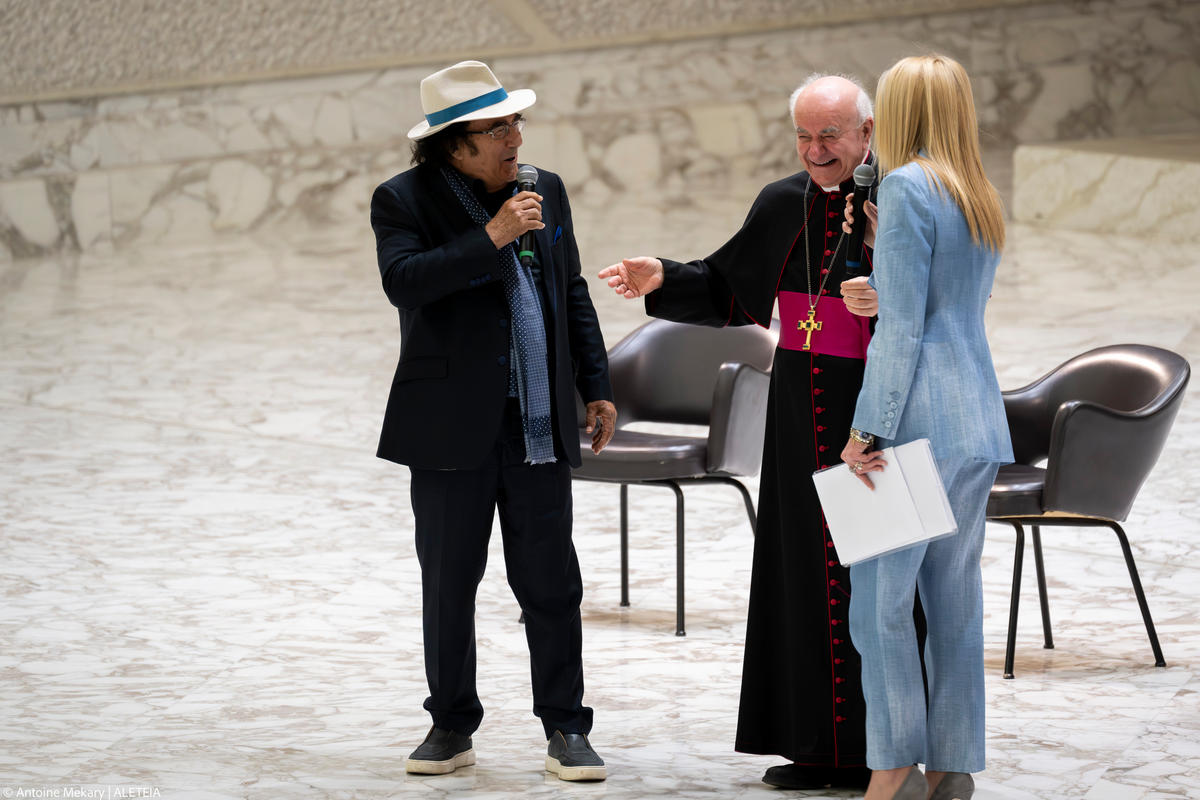 Pope Francis attends "The Caress and the Smile" event to meet with grandparents, the elderly, and grandchildren at the Vatican's Paul VI Audience Hall.