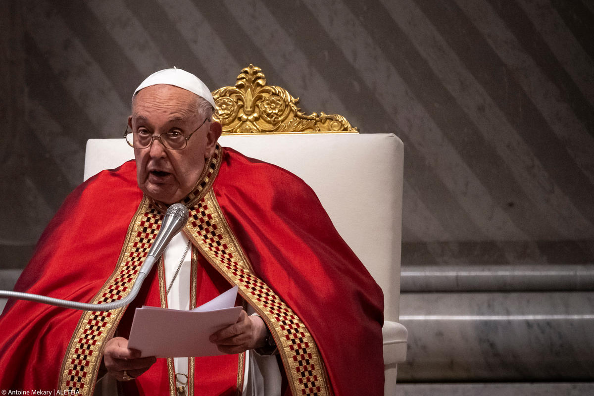 Pope Francis celebrates a Mass at St. Peter's Basilica in the Vatican on Saturday, June 29, 2024