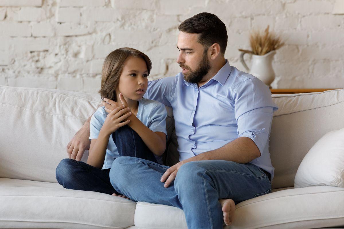father talking with son