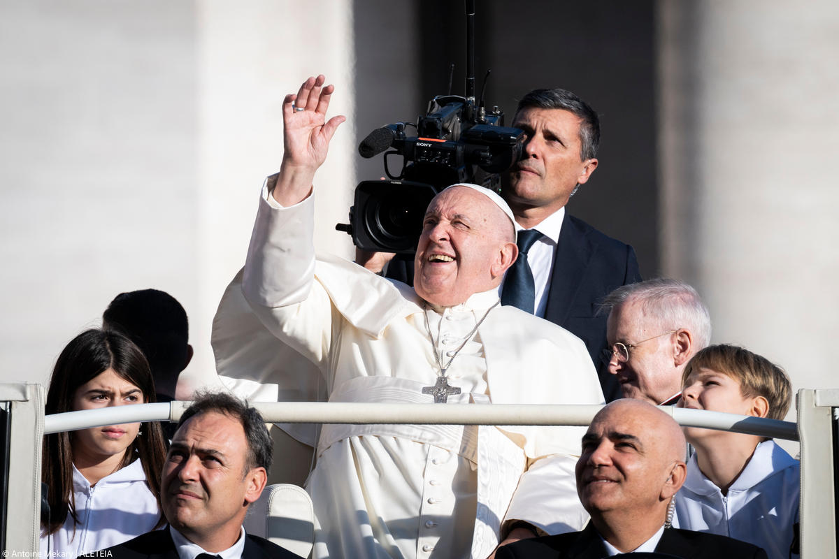 Pope Francis arrives for a weekly general audience at Saint Peter's Square in The Vatican on October 30, 2024.