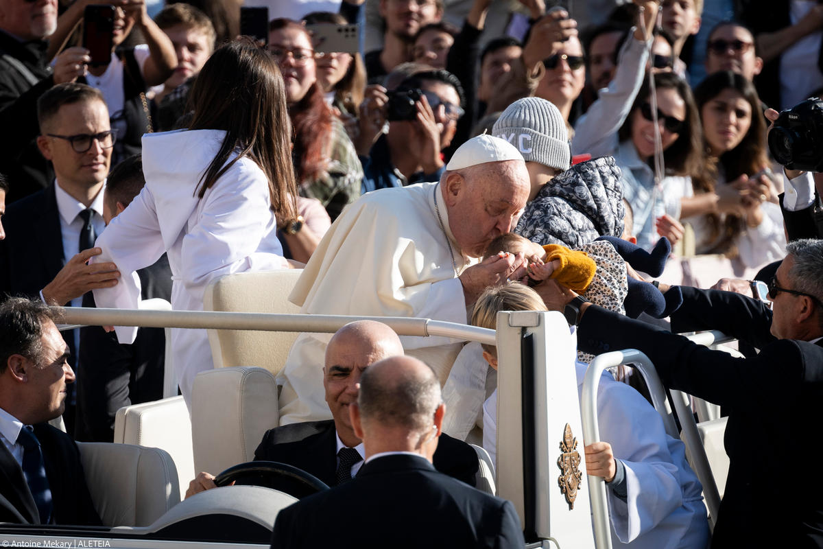 Pope Francis arrives for a weekly general audience at Saint Peter's Square in The Vatican on October 30, 2024.