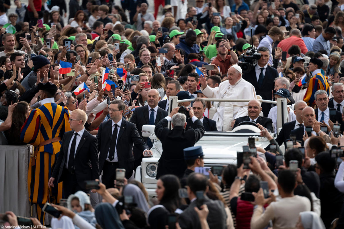 Pope Francis during his weekly general audience in St. Peter's square at the Vatican on October 16, 2024