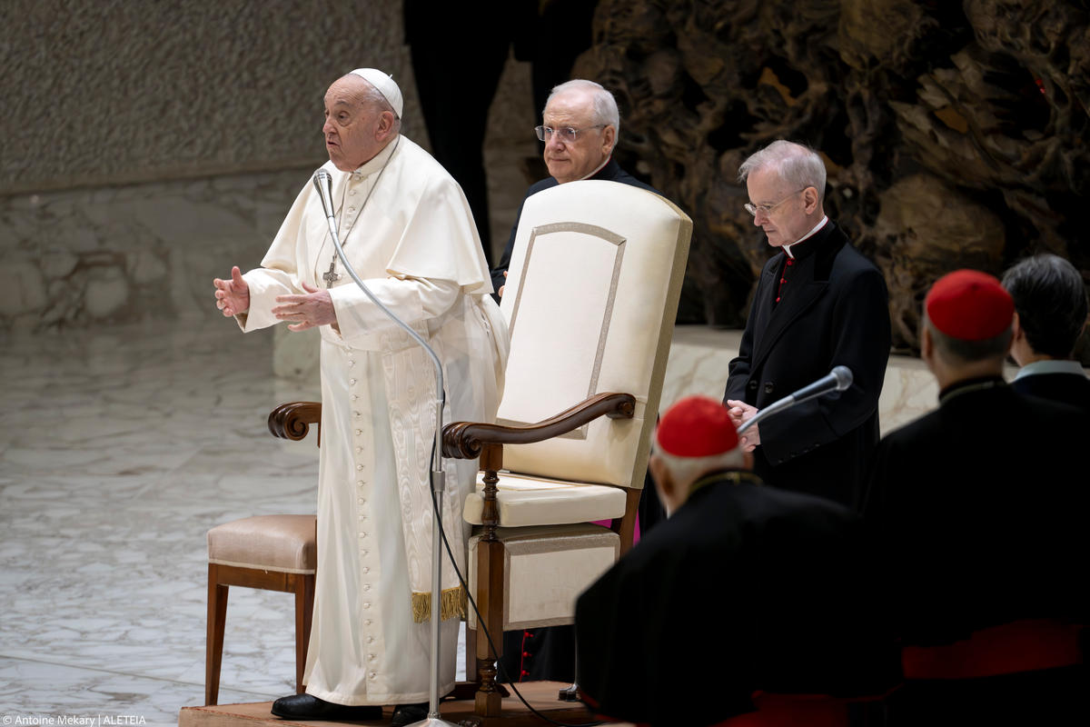 Pope Francis during his weekly general audience in Paul VI Hall at the Vatican on January 08, 2025.