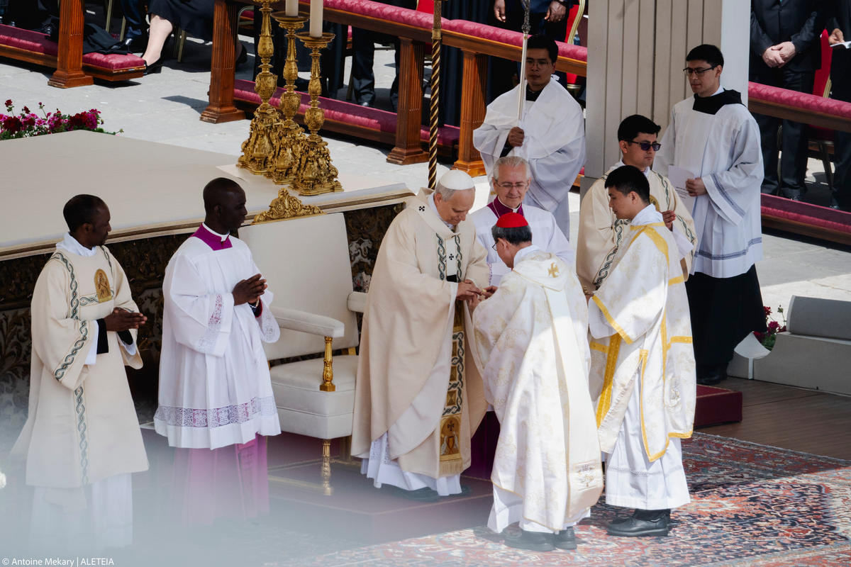 Pope Leo XIV leads a Holy Mass for the Beginning of his Pontificate, in St Peter's square in The Vatican on May 18, 2025.