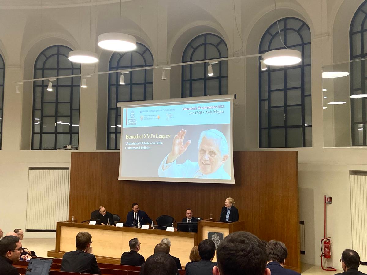 Photo from a conference held at the Pontifical Gregorian University on November 29, 2023, on Benedict XVI's legacy