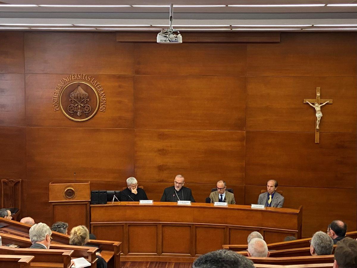 Cardinal Pierbattista Pizzaballa, Latin Patriarch of Jerusalem giving an inaugural lesson at the Pontifical Lateran University in Rome on May 2, 2024.