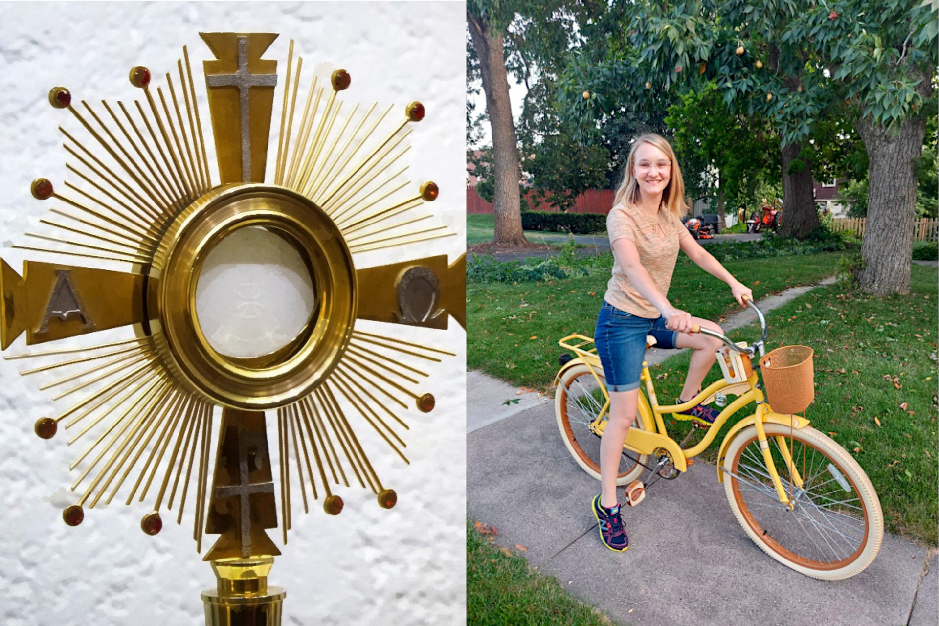 Monstrance and girl on bicycle
