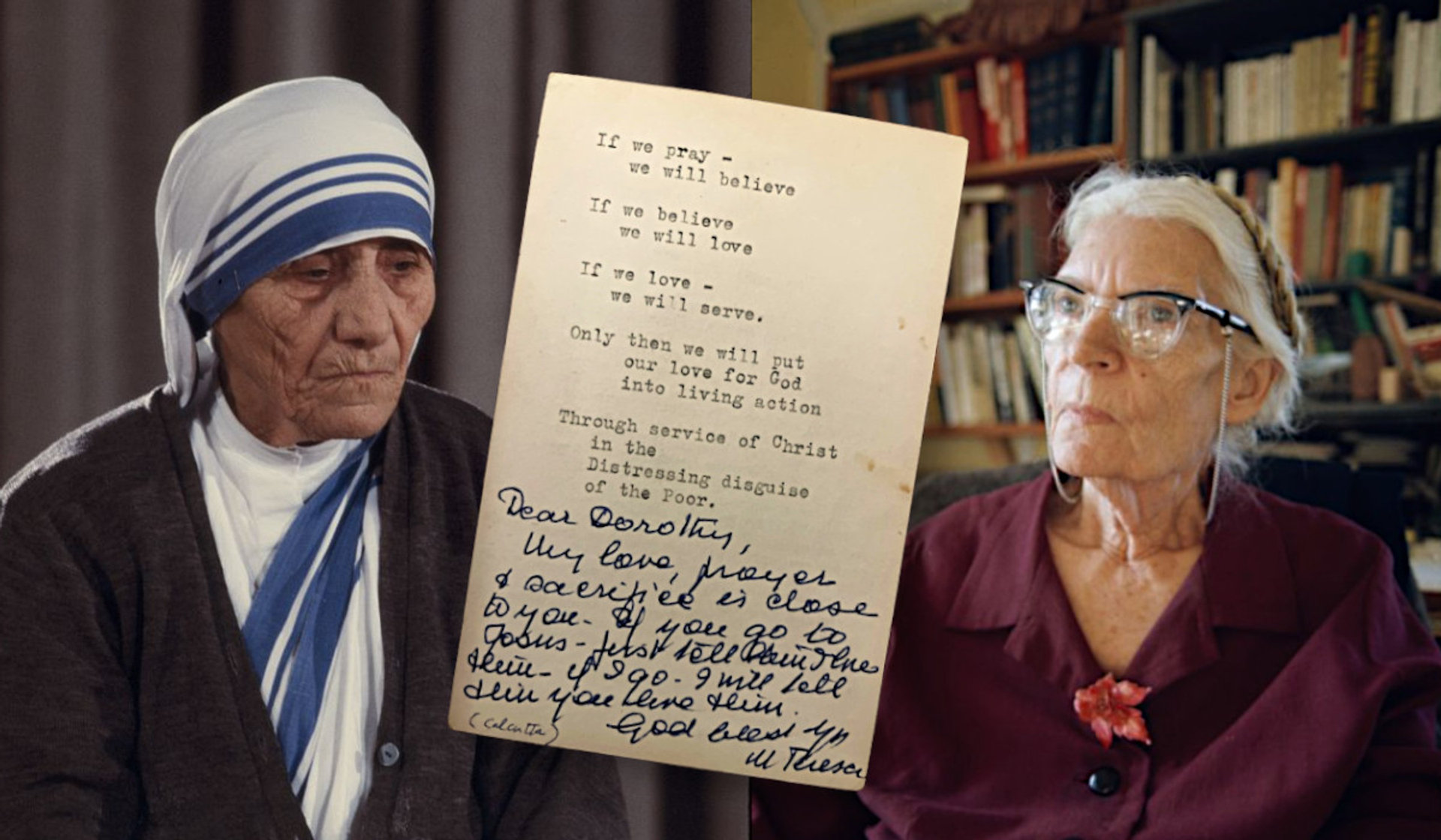 Mother Teresa and Dorothy Day with note from Mother Theresa