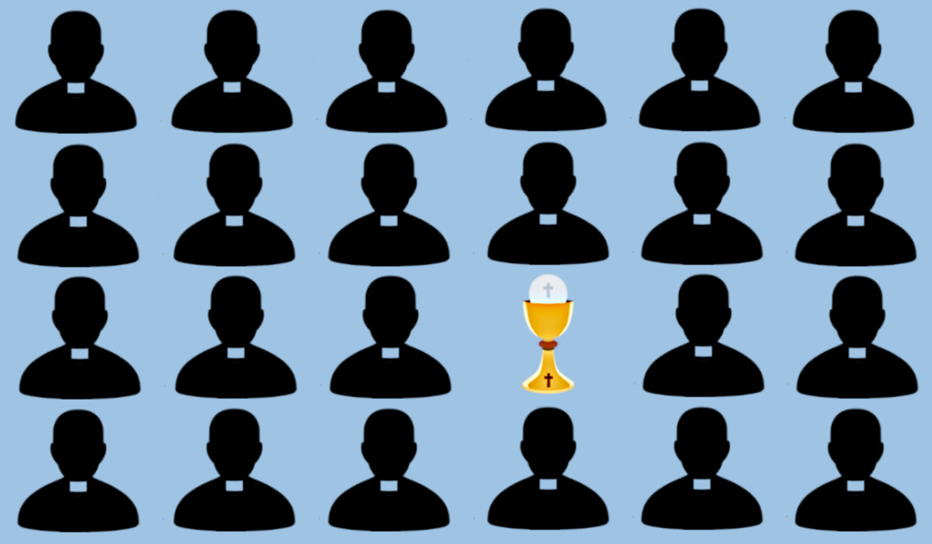 Many priests and chalice with host