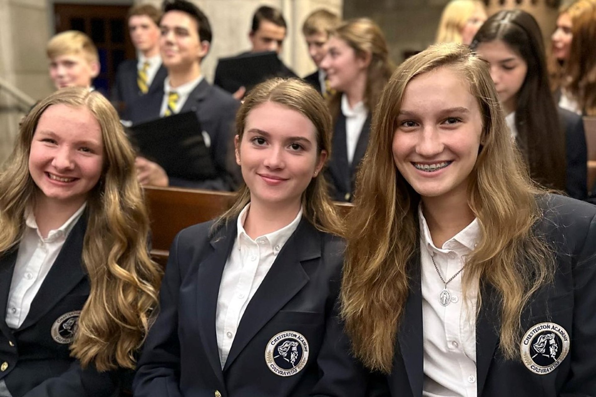 Three female high school students at the Chesterton Academy of St. Louis