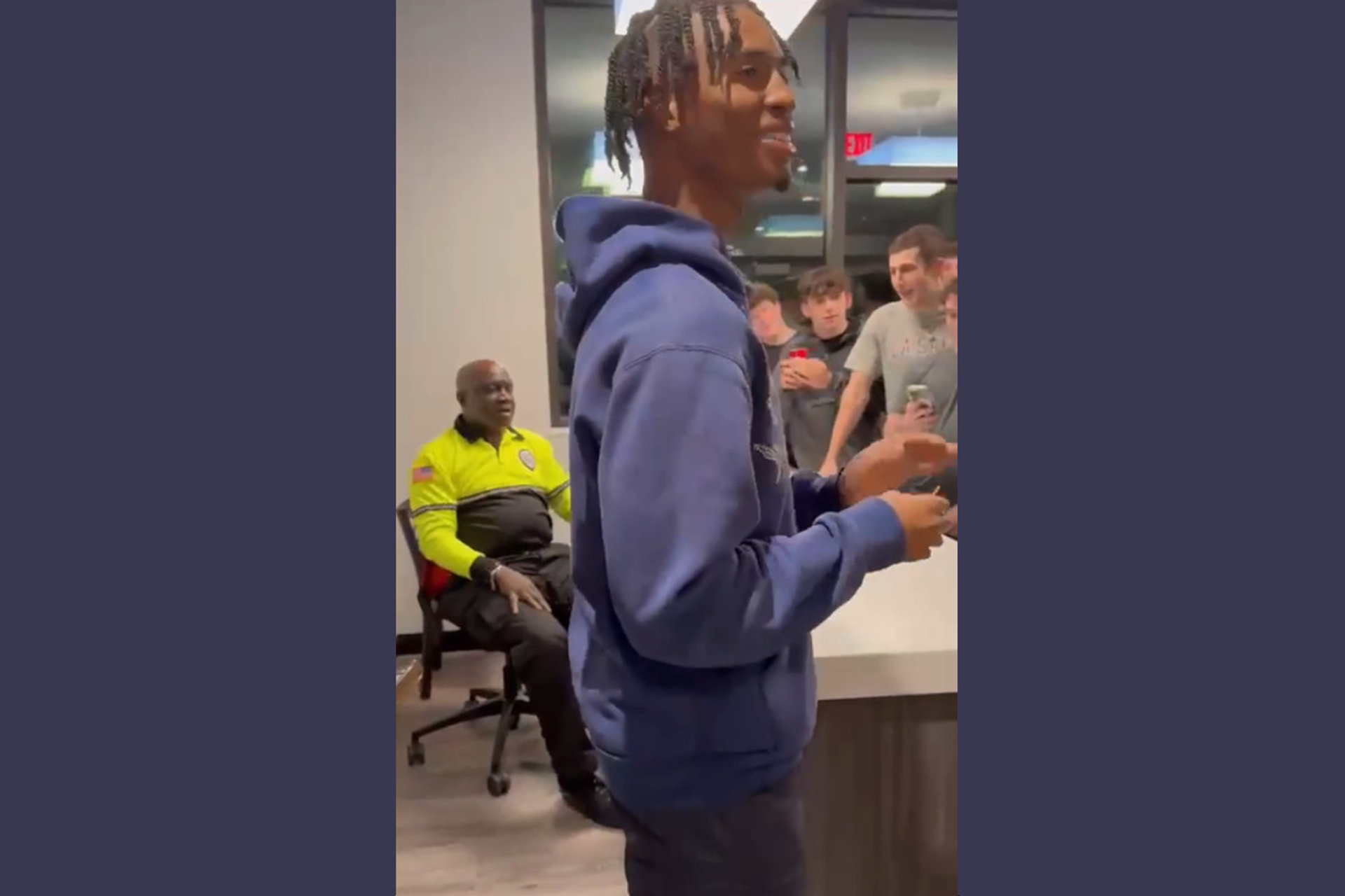 Students and security guard from TikTok vid