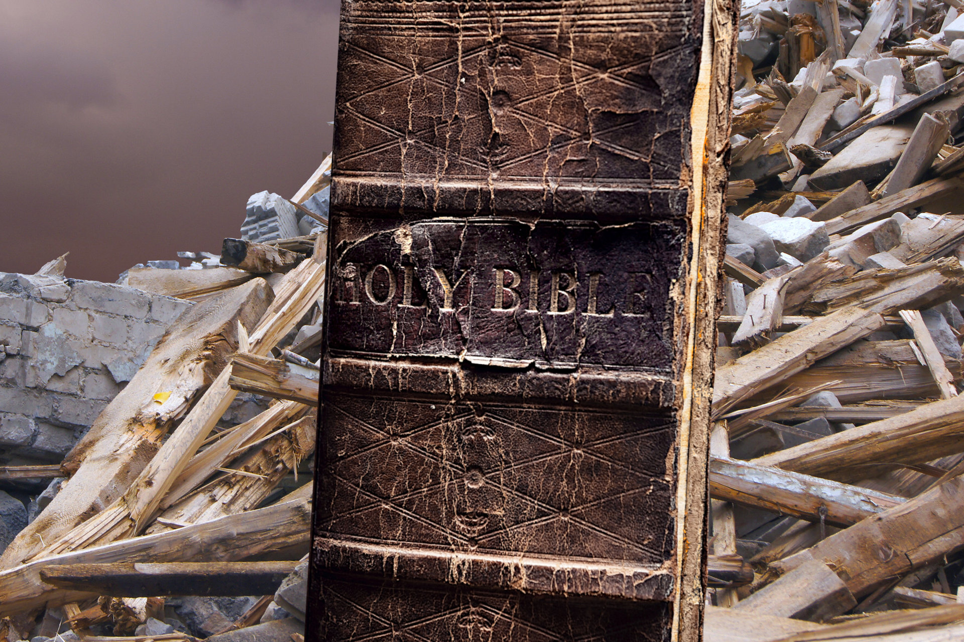 Old Bible with hurricane debris