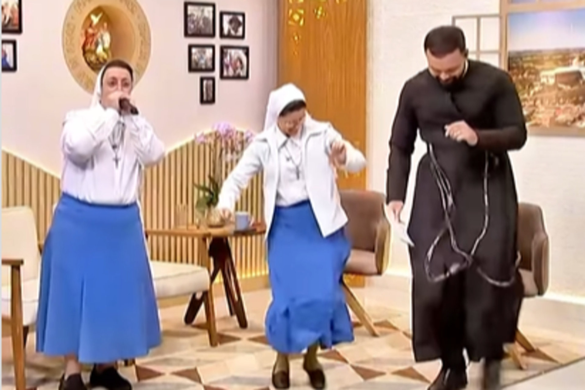 Two nuns and a deacon beatboxing