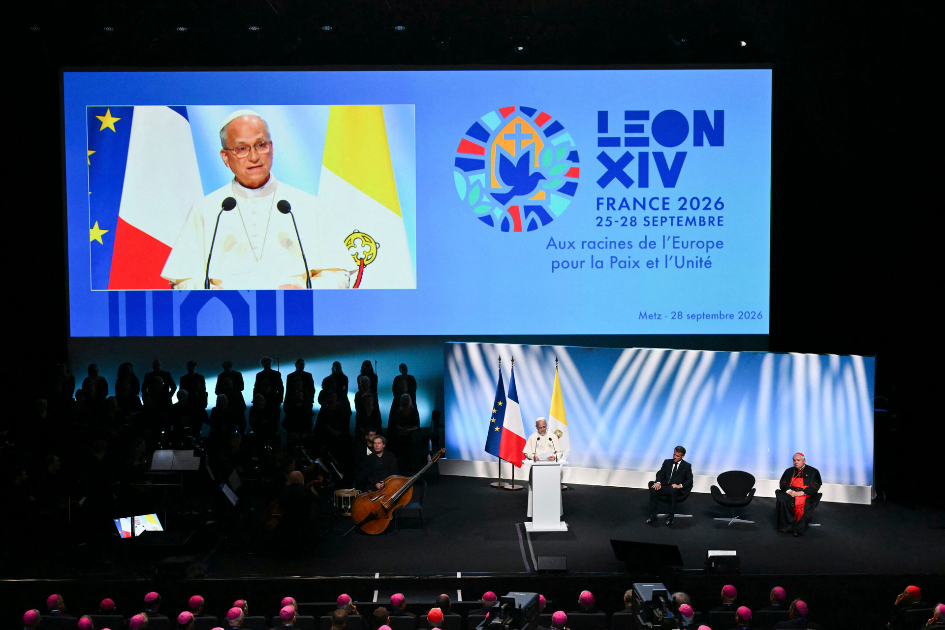pope-leo-xiv-speech-emmanuel-macron-jean-marc-aveline-robert-schuman-conference-centre-metz-france-september-28-2026