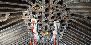 Rare lattice wood ceiling revealed in Spanish church restoration