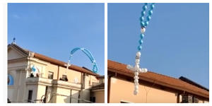 Italian convent flies a rosary made of balloons from its roof top