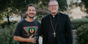 Bishop Barron meets up with Shia LaBeouf at screening of Padre Pio film