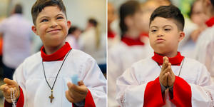 The joy of child with Down Syndrome as he becomes altar boy