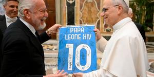Pope Leo XIV jokes with Italian football (soccer) champions
