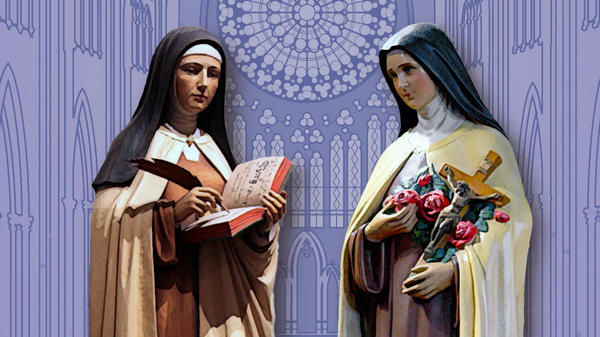 St. Teresa of Avila and St. Therese of Lisieux statues turned into illustration.