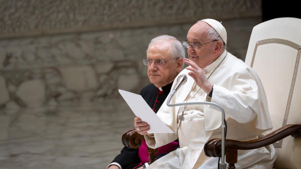 Pope Francis blesses faithful at the end of his weekly general audience in Paul VI Hall
