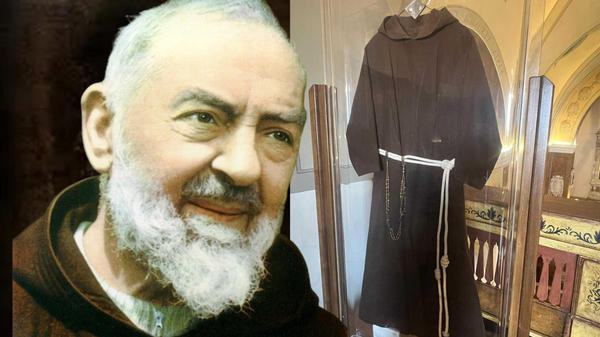 Padre Pio in a split image with his habit