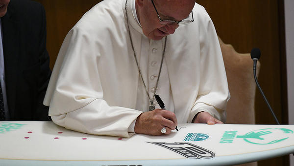 POPE FRANCIS;SURFBOARD