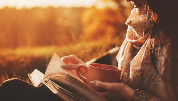 RAGAZZA, LIBRO, TRAMONTO