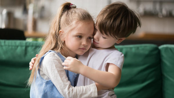 brother, sister, boy, girl, sad, comforts