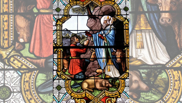 SAINT ANTONY, PIG, STAINED GLASS
