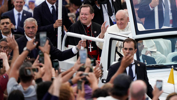 Pope-Francis-waves-to-the-crowd-as-he-departs-the-Citadelle-de-Québec-in-Quebec-City-Quebec-Canada-AFP