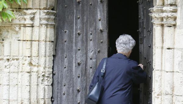 entrée, église, porte, messe, retard