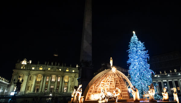 Lighten up Christmas Tree and Nativity Scene at St. Peter's Square in the Vatican.