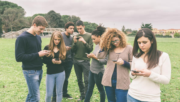 Multiethnic Group of Friends, Smart Phone Addicted