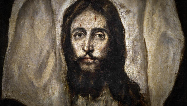 Stacja 6 Drogi Krzyżowej: Święta Weronika ociera twarz Jezusowi