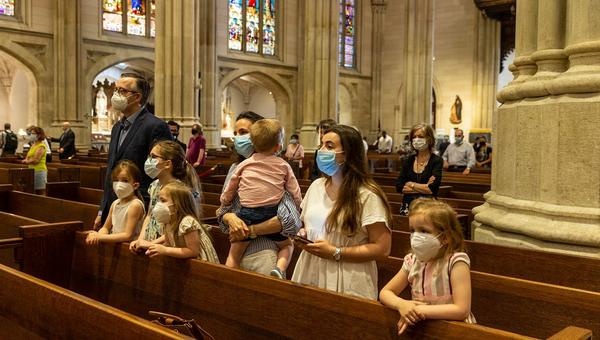 Family in church during covid