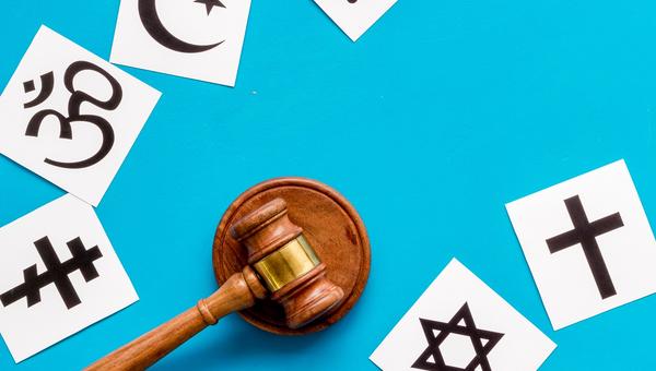 religious symbols and gavel