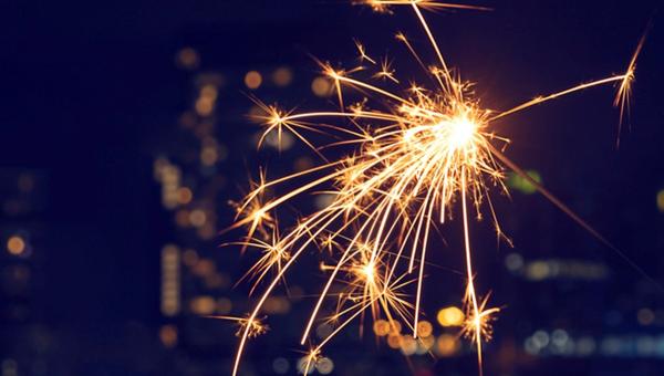 New Year's celebration sparkler at night