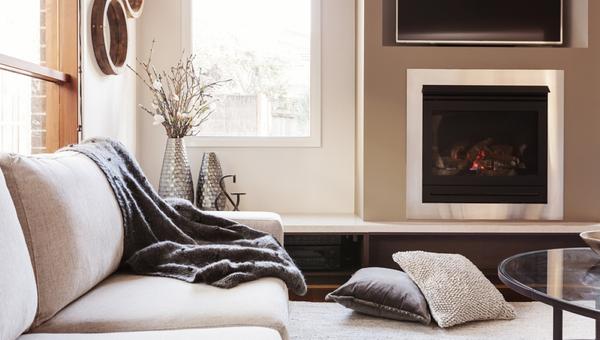 Warm inviting interior with gas log fireplace