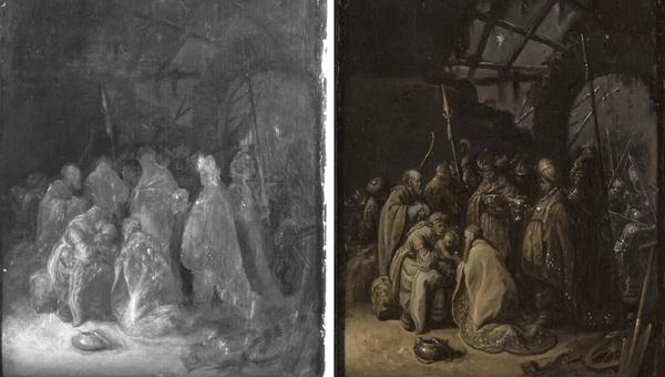 Adoration of the Magi, Rembrandt, infrared, Cropped